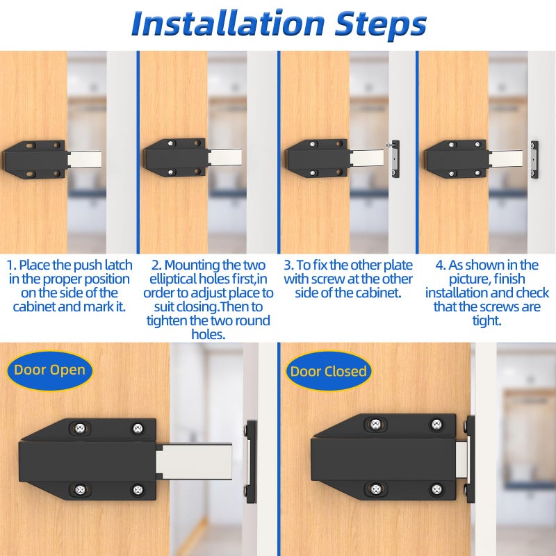 Jiayi Magnetic Push Latch Heavy Duty Jiayi 6 Pack Push to Open Cabinet Hardware Magnetic Touch Latches for Large Door Push Release Latch Kitchen Drawer Push Catch Press Out Latch Black - Image 5